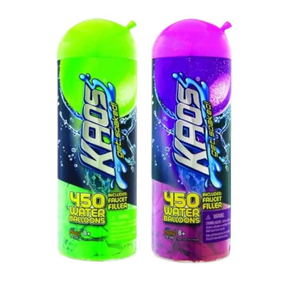 2x Kaos Get Soaked Water Balloons Faucet Filler 450 Ea Green Purple Ages 8+